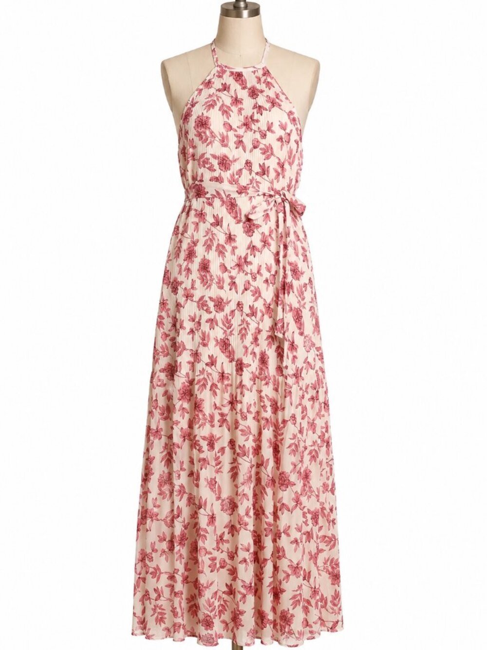 Lulus Floral Halter Maxi Dress Pleated Chiffon M